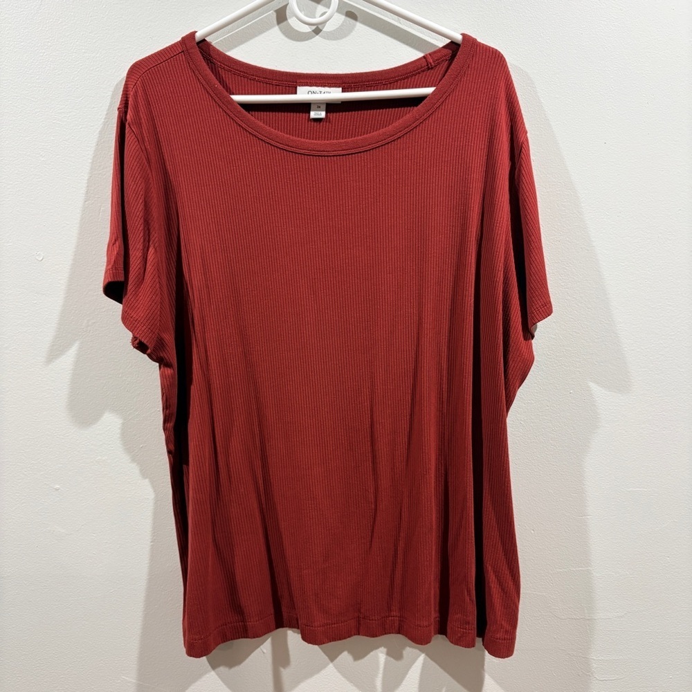 ON 34th Ribbed Tee Womens 3X Rust / Brown Short Sleeve Stretch Elevated Basic‎